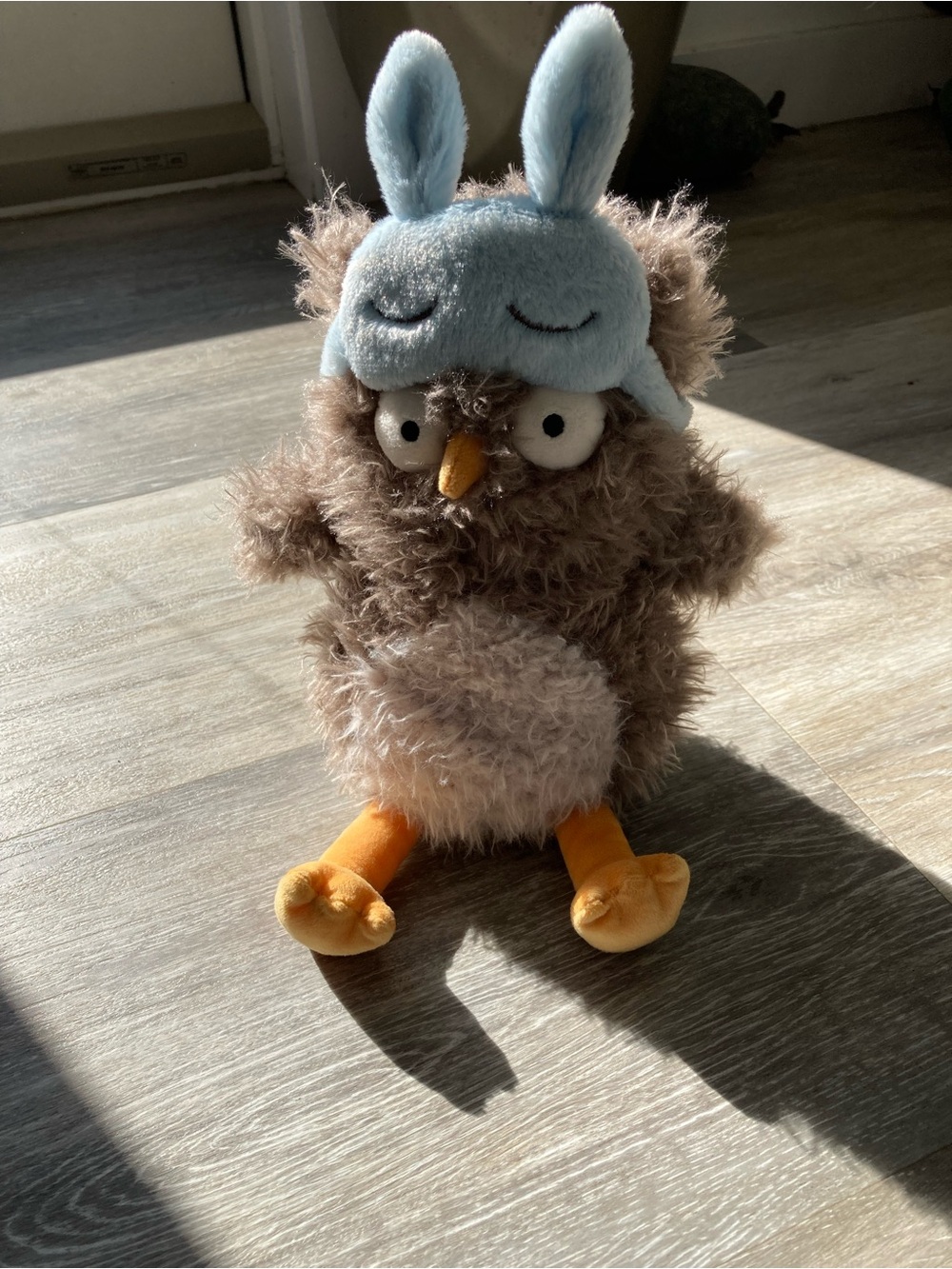 Jellycat Audrey Hootsoftly Brown Owl Plush with Light Blue Bunny Hat